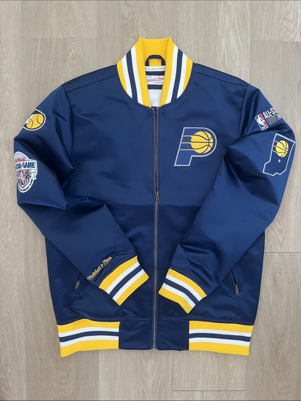 Mitchell & Ness Men’s 2024 NBA All-Star Game Indiana Pacers Satin Bomber Jacket